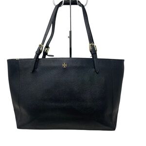 Tory Burch York Black Leather Large Buckle Tote
